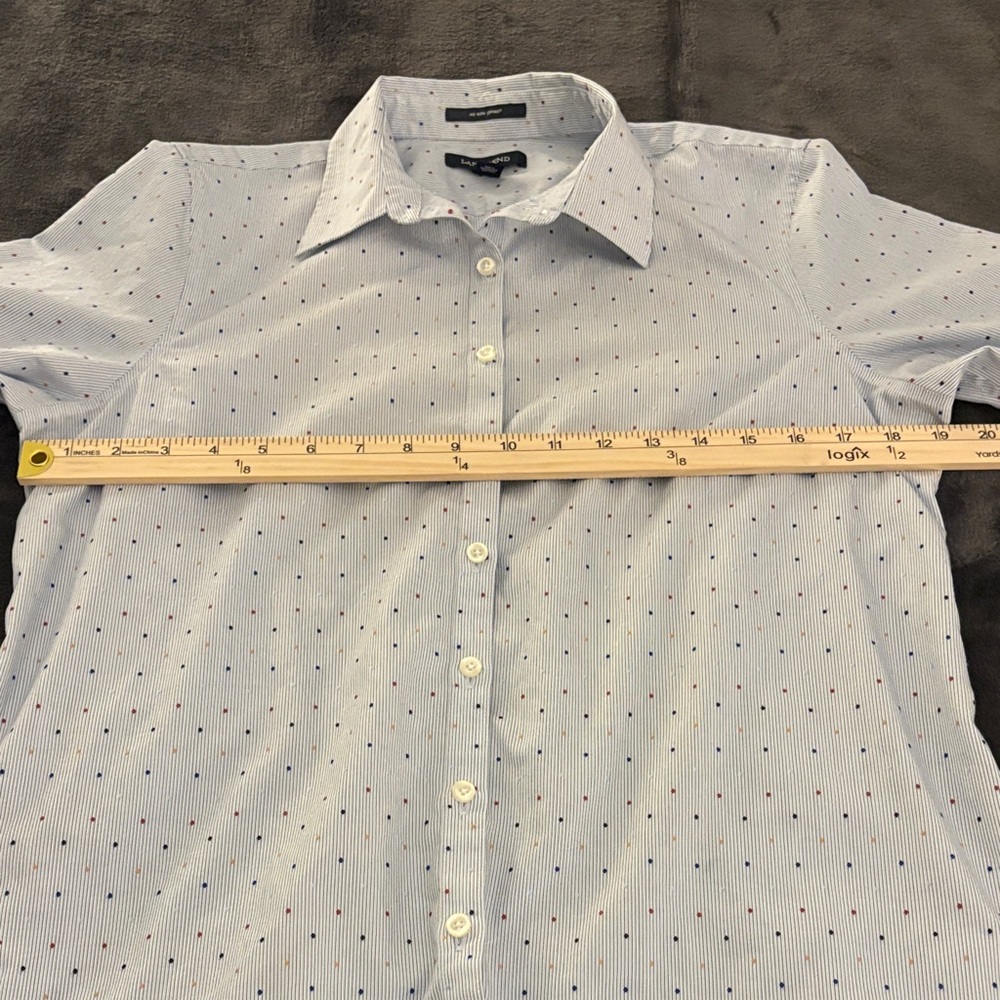Lands' End Woman’s No Iron Supima Blue and Red Dot 3/4 Sleeve Career Shirt SZ 10 - Picture 5 of 8